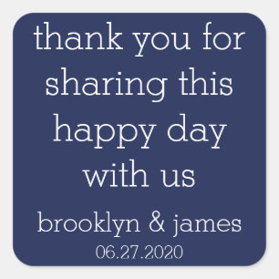 Dank U Navy Blauwe Moderne Trouwstickers Vierkante Sticker