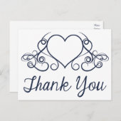 Dank u Navy Blue Love Heart Briefkaart (Voorkant / Achterkant)