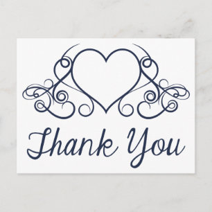 Dank u Navy Blue Love Heart Briefkaart