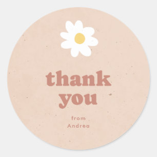 Dank u Neutral Retro Daisies Baby shower Ronde Sticker