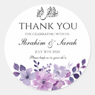 Dank U nikah moslim bruiloft paarse bloemen Ronde Sticker