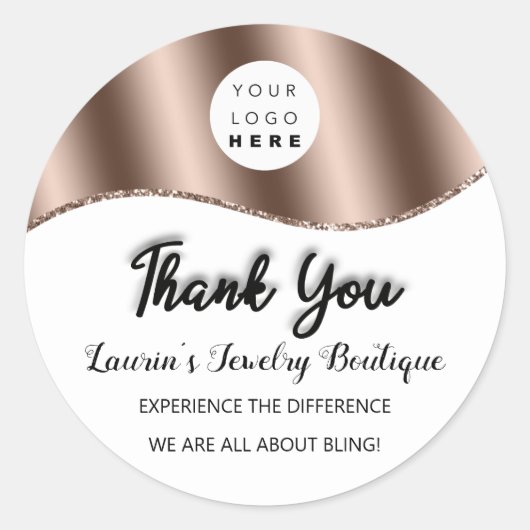 Dank u noemt het Witte Klassieke Roos van het Logo Ronde Sticker (Voorkant)