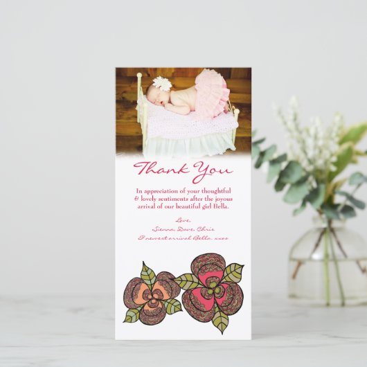 Dank u Nota Baby Meisje Fotokaart Sjabloon (Staand voorkant)