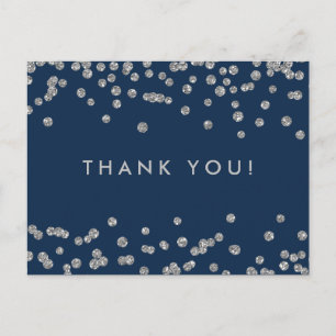 Dank u Nota Silver Faux Glitter Confetti Navy Briefkaart