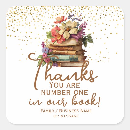 Dank u nummer één in onze boekenplank vierkante sticker (Voorkant)