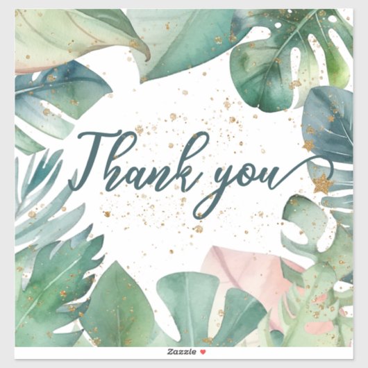 Dank u ontwerp met tropische bladeren gouden glitt sticker (Vel)