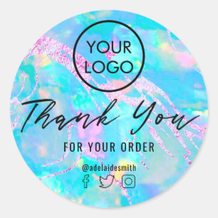 Dank u op Aqua Opal Ronde Sticker