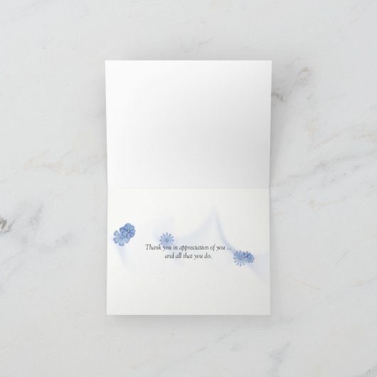 Dank u op blauwe geweven achtergrond bedankkaart (Binnen)