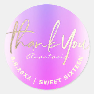 Dank u Paarse Faux Folie Custom Ronde Sticker