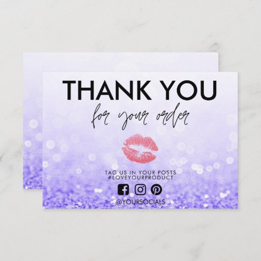 Dank u Paarse Glitter Pink Lips Media Insert (Voorkant / Achterkant)