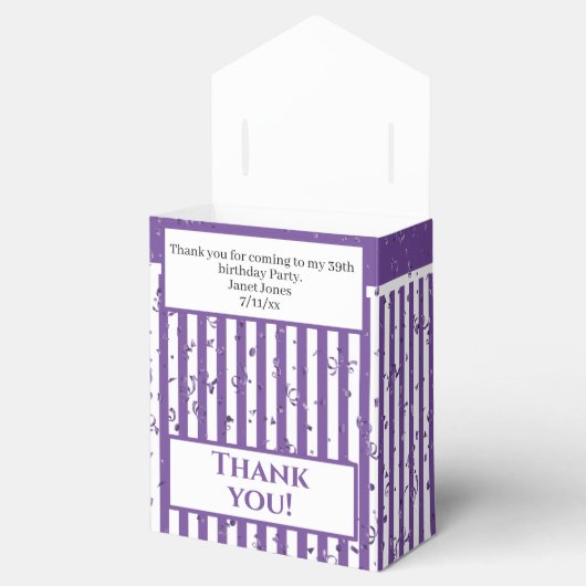 Dank u - Paarse/witte eenvoudige streepjespatroon Bedankdoosjes (Geopend)
