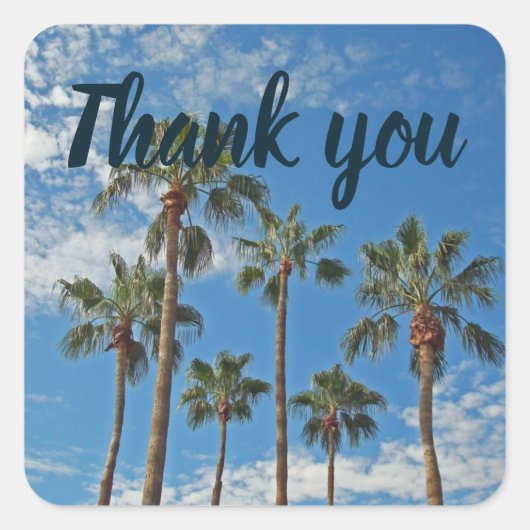 Dank u Palm Trees en Blue Sky Appreciation Vierkante Sticker (Voorkant)