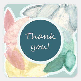 Dank u pastel tropische bladeren vierkante sticker