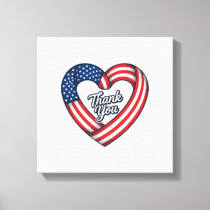 Dank U Patriottisch Hart Vintage Vector Ontwerp_1 Canvas Afdruk