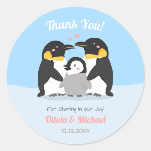 Dank u Penguin Familie Baby shower Decoratief Ronde Sticker