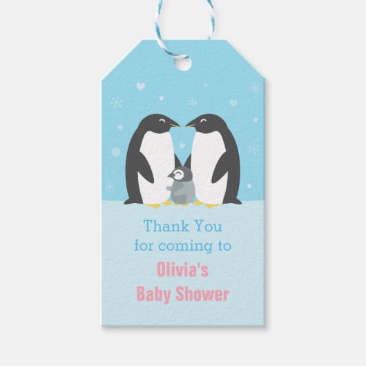 Dank u Penguin Familie Baby shower Gift Label Cadeaulabel (Voorkant)