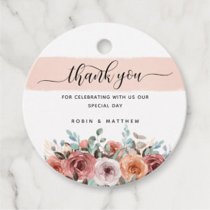 Dank u, Perzik, Blos, Mint Bloemen, Bruiloft Bedankjes Labels