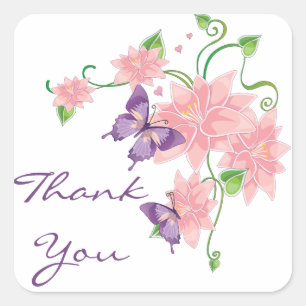Dank u Pink Lilies Floral Butterfly Stickers