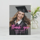 Dank u Pink Neon Modern Afstuderen Bedankkaart (Staand voorkant)