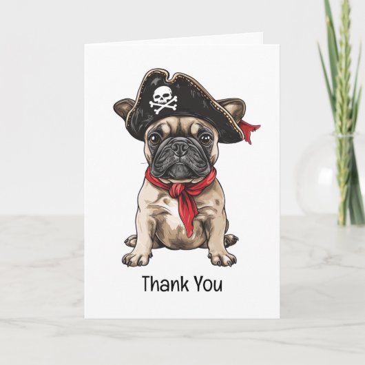 Dank u Pirate Franse Bulldog Skull Crossbones Bedankkaart (Voorkant)