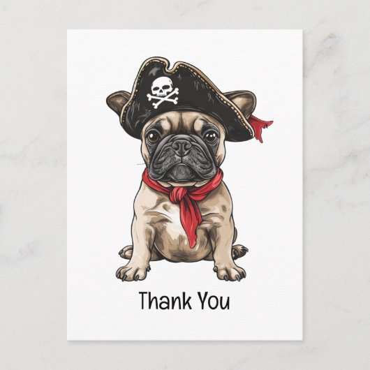 Dank u Pirate Franse Bulldog Skull Crossbones Briefkaart (Voorkant)