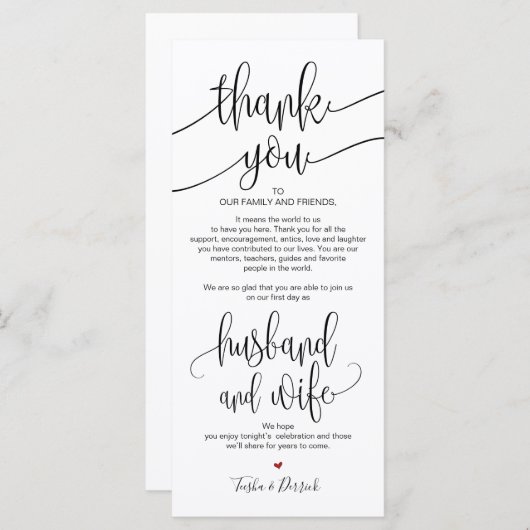 Dank u Plaats Instelling Kaart voor Trouwdiner v1 (Voorkant / Achterkant)