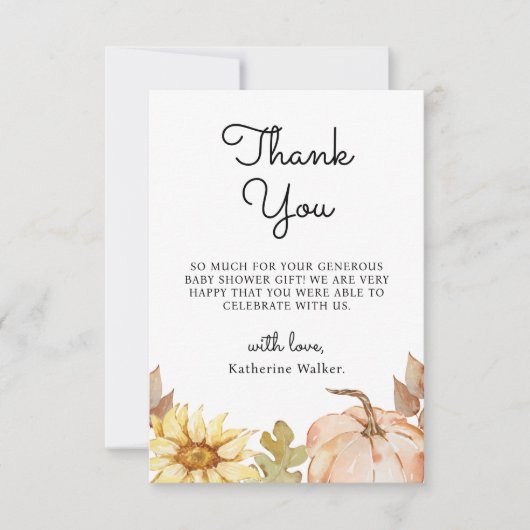 Dank u Pompoen Bloemen Herfst Baby shower Bedankkaart (Voorkant)