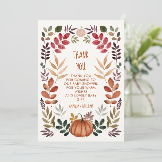 Dank u Pompoen Herfst Baby shower Bedankkaart (Staand voorkant)