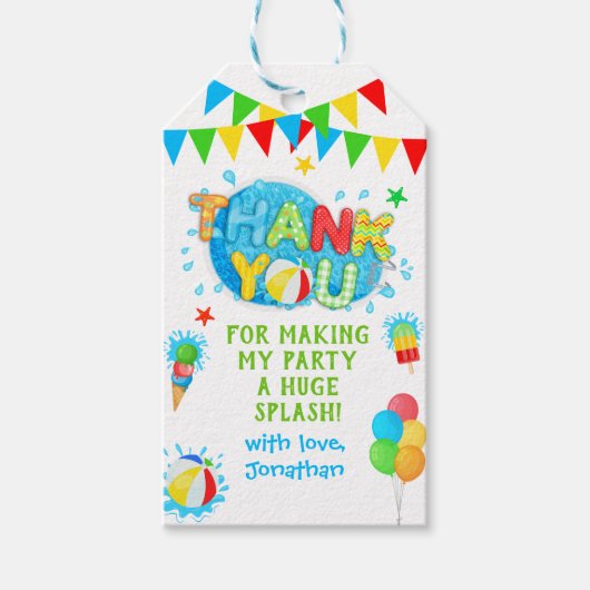 Dank u Pool Summer Birthday Party Cadeaulabel (Voorkant)