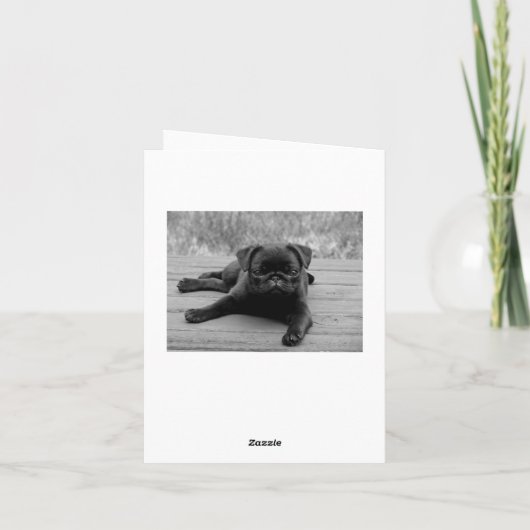 Dank u Pug Puppy Roze, Zwart & Wit Note Kaart (Achterkant)