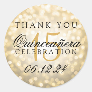 Dank u Quinceanera Verjaardag Gold Bokeh Lights Ronde Sticker