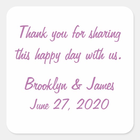Dank U Radiant Orchidee Huwelijksstickers Vierkante Sticker (Voorkant)