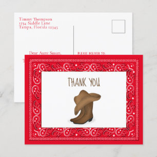 Dank u, Red Bandana Cowboy Cute Pet en Boots Briefkaart