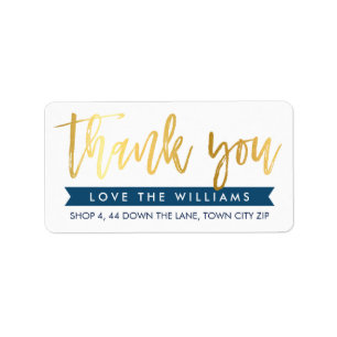 DANK U retouradres met de hand geletterde gouden m Etiket