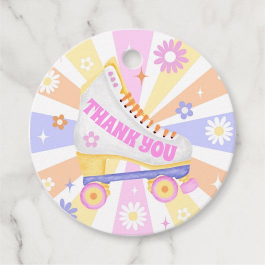 Dank u Retro Roller Schaats Verjaardagsfeestje Bedankjes Labels (Voorkant)