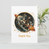 Dank u Rocket Ship Franse Bulldog Astronaut Bedankkaart (Staand voorkant)