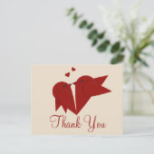 Dank u rode bordeauxrode lovebirds roze bruiloft briefkaart (Staand voorkant)