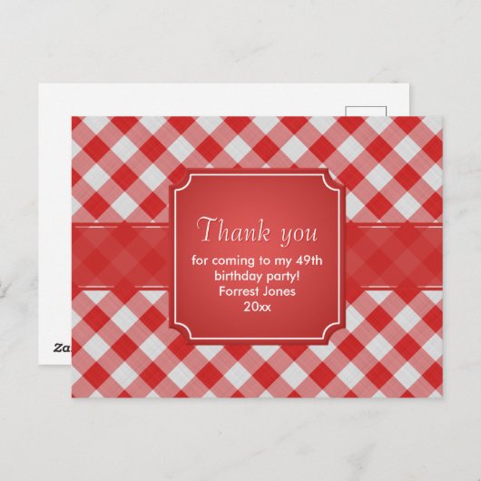 Dank u rode gingham controleert patroon geometrisc briefkaart (Voorkant / Achterkant)