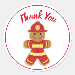 Dank u Rode Witte Brandweerman Gingerbread Man Ronde Sticker