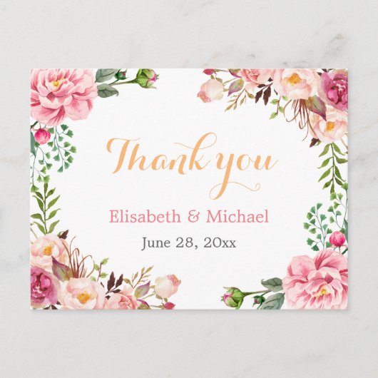 Dank u - Romantic Chic Floral Wrapped Briefkaart (Voorkant)