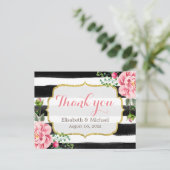 Dank u - Romantische Waterverf Floral Stripes Briefkaart (Staand voorkant)