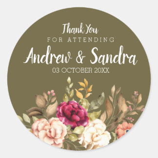 Dank u Ronde Sticker Roze Rose Floral