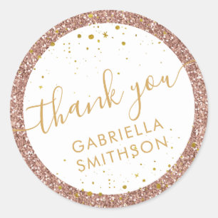 Dank u Roos Gold Blush Glitter Ronde Sticker