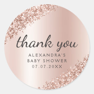 Dank u Roos Gold Glitter Girly Baby shower Ronde Sticker