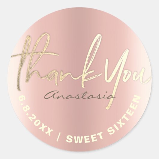 Dank u Roos Gouden Faux Folie Custom Ronde Sticker (Voorkant)