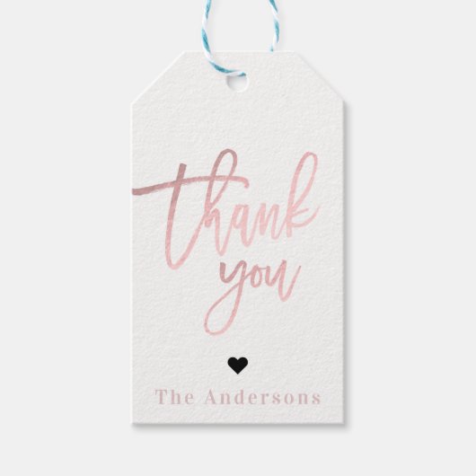 Dank u Roos Goudfolie Modern Script Bruiloft Cadeaulabel (Voorkant)