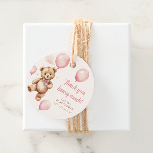 Dank u Roze Ballon Meisje Teddy Bear Bedankjes Labels (In situ)