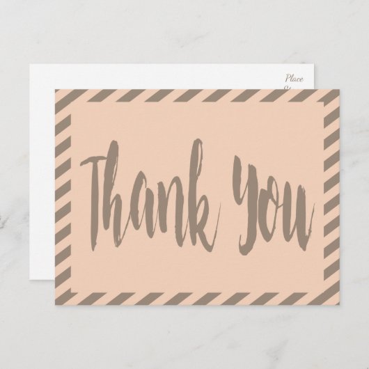 Dank u roze en grijs bruine strepen briefkaart (Voorkant / Achterkant)