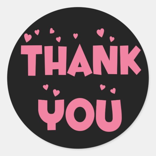Dank u roze en zwart hart ronde sticker (Voorkant)