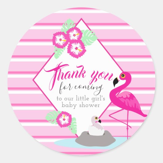 Dank u roze flamingo baby shower stickers (Voorkant)
